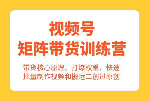 视频号矩阵带货训练营,带货核心原理、打爆权重、快速批量制作视频和搬运二创过原创