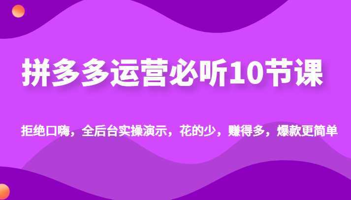 拼多多运营必听10节课,拒绝口嗨,全后台实操演示,花的少,赚得多,爆款更简单