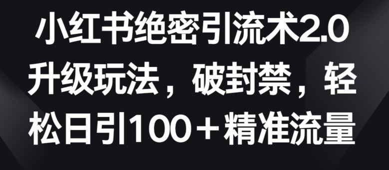 小红书绝密引流术2.0升级玩法,破封禁,轻松日引100+精准流量【揭秘】