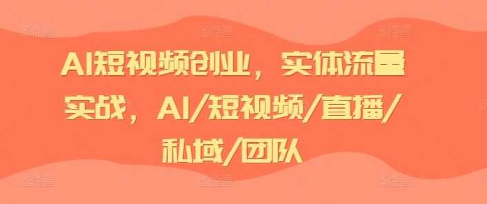 AI短视频创业,实体流量实战,AI/短视频/直播/私域/团队