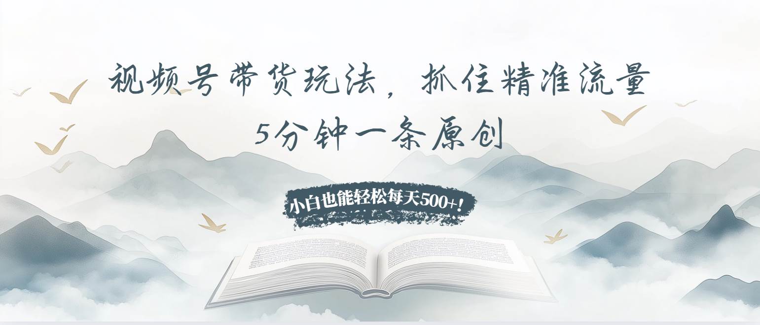 视频号带货玩法,抓住精准流量,5分钟一条原创,小白也能轻松每天500+!