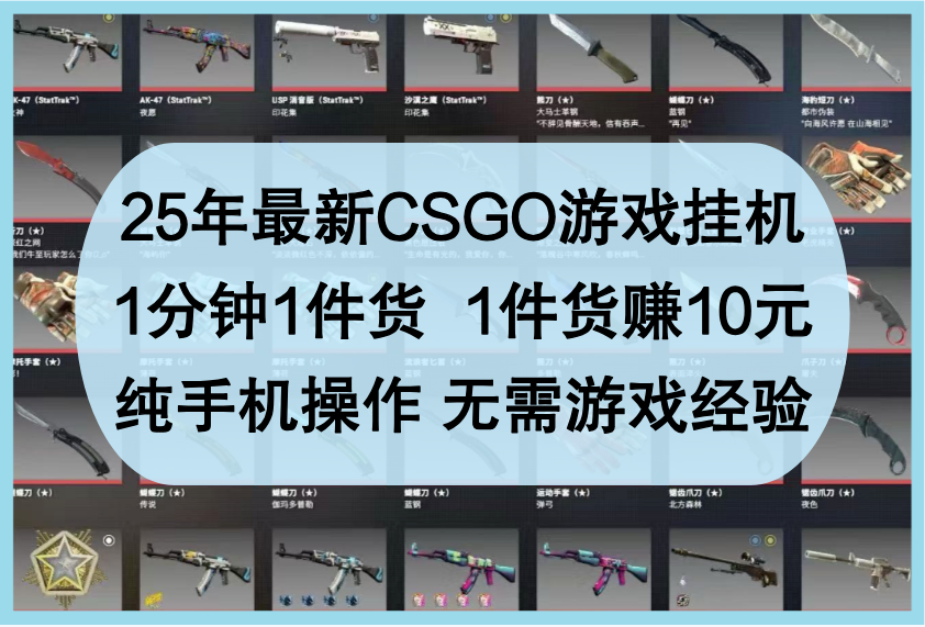 25年最新CSGO游戏挂机,1分钟1件货,1件货赚10元,纯手机操作,无需游戏经验