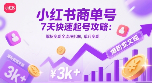 小红书商单号7天快速起号攻略:爆粉变现全流程拆解,单月变现3k+