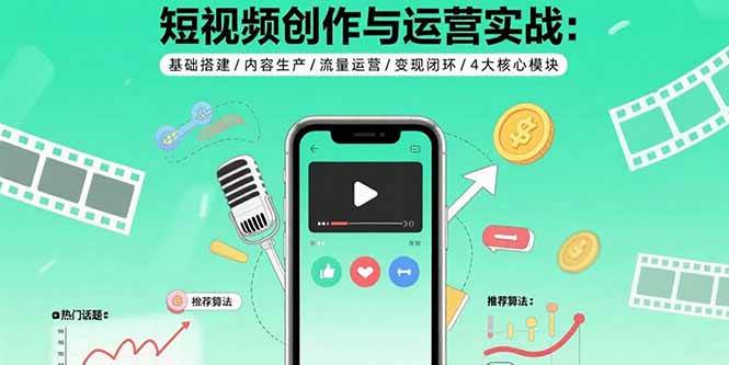 短视频创作与运营实战:基础搭建/内容生产/流量运营/变现闭环/4大核心模块