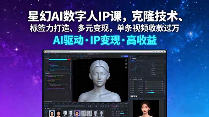 星幻AI数字人IP课,克隆技术、标签力打造、多元变现,单条视频收款过万