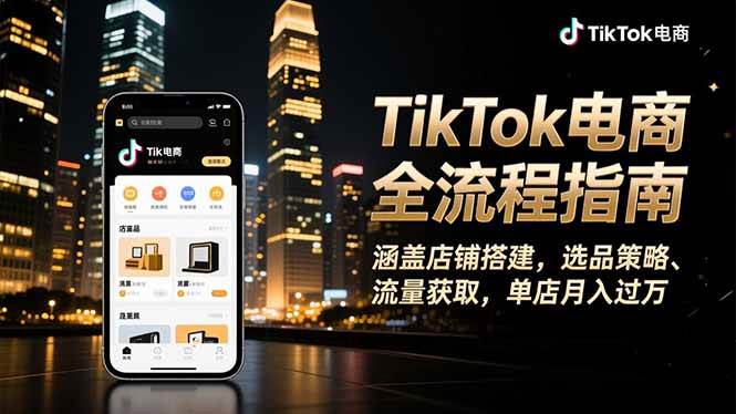 TikTok电商全流程指南,涵盖店铺搭建、选品策略、流量获取,单店月入过万