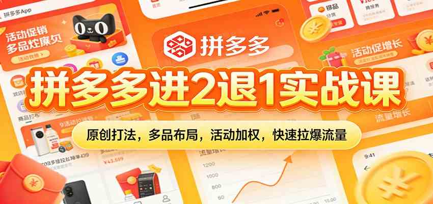 拼多多进2退1实战课:原创打法,多品布局,活动加权,快速拉爆流量