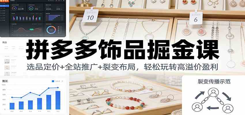 拼多多饰品掘金课:选品定价+全站推广+裂变布局,轻松玩转高溢价盈利