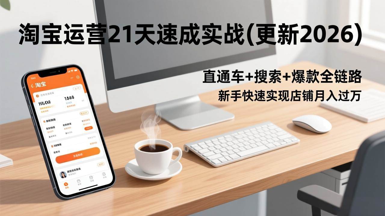 淘宝运营21天速成实战(更新2026),直通车+搜索+爆款全链路,新手快速实现店铺月入过万