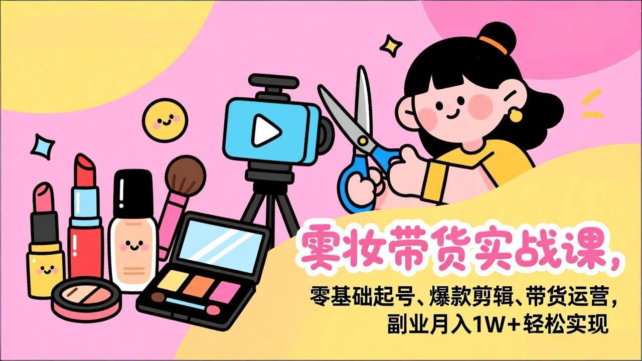 美妆带货实战课,零基础起号、爆款剪辑、带货运营,副业月入1W+轻松实现