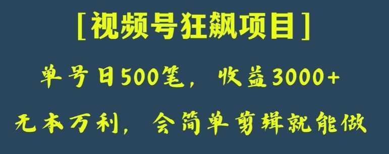 日收款500笔，纯利润3000+，视频号狂飙项目，会简单剪辑就能做【揭秘】