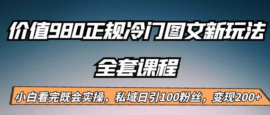 外面卖980的正规冷门图文新玩法,私域日引100粉丝,变现200+