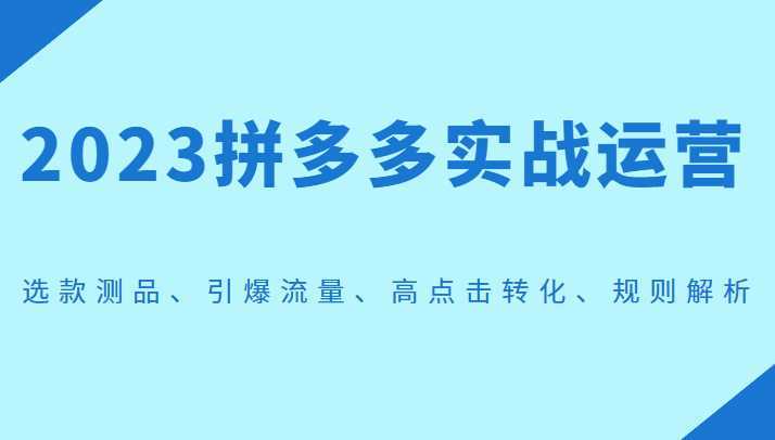 2023拼多多实战运营,选款测品、引爆流量、高点击转化、规则解析