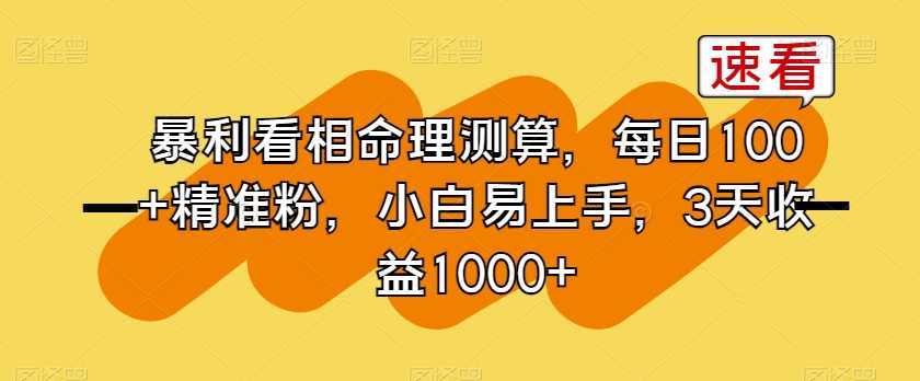 暴利看相命理测算，每日100+精准粉，小白易上手，3天收益1000+【揭秘】
