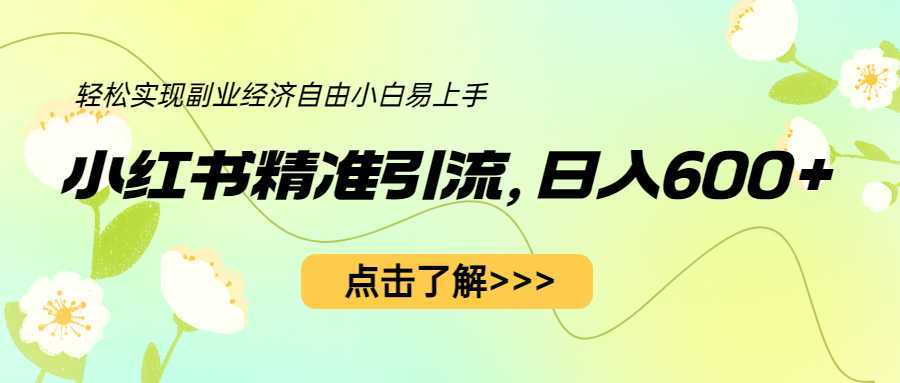 小红书精准引流，小白日入600+，轻松实现副业经济自由