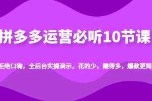 拼多多运营必听10节课，拒绝口嗨，全后台实操演示，花的少，赚得多，爆款更简单