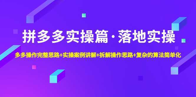 拼多多实操篇·落地实操 完整思路+实操案例+拆解操作思路+复杂的算法简单化