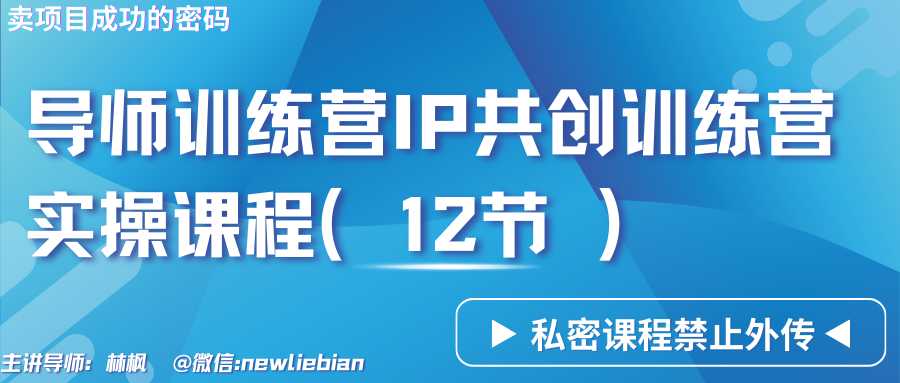 导师训练营3.0IP共创训练营私密实操课程-卖项目的密码成功秘诀