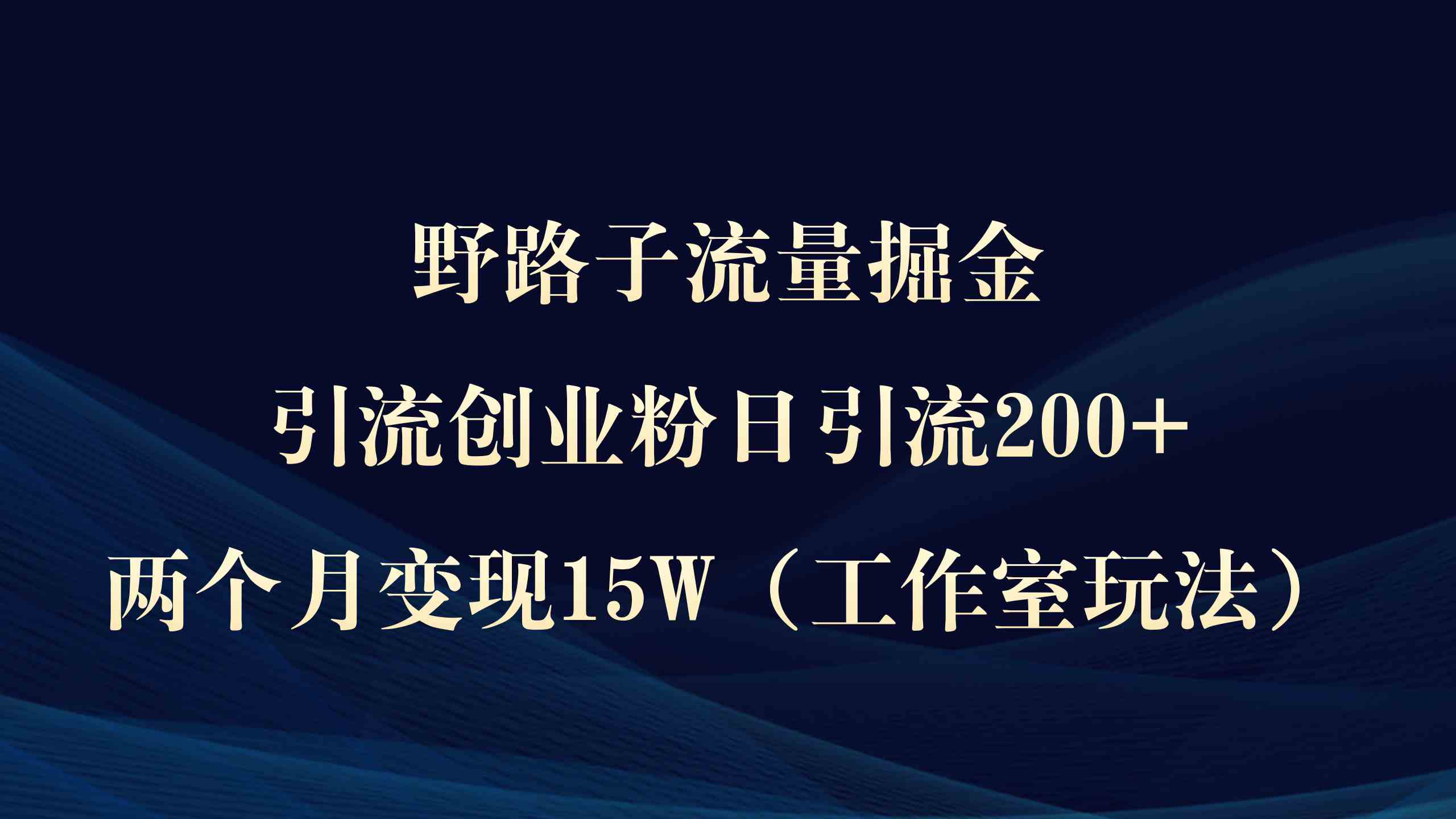 野路子流量掘金，引流创业粉日引流200+，两个月变现15W）