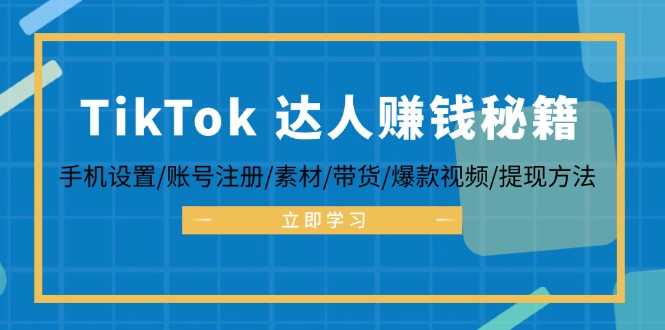 TikTok&amp;达人赚钱秘籍 手机设置/账号注册/素材/带货/爆款视频/提现方法