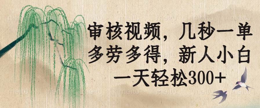 审核视频，几秒一单，多劳多得，新人小白一天轻松300+