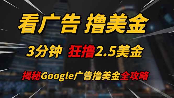 看广告，撸美金！！3分钟赚2.5美金！！日入200美金不是梦！揭秘Google&#8230;