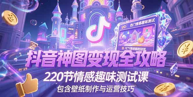 抖音神图变现全攻略，220节情感趣味测试课，包含壁纸制作与运营技巧