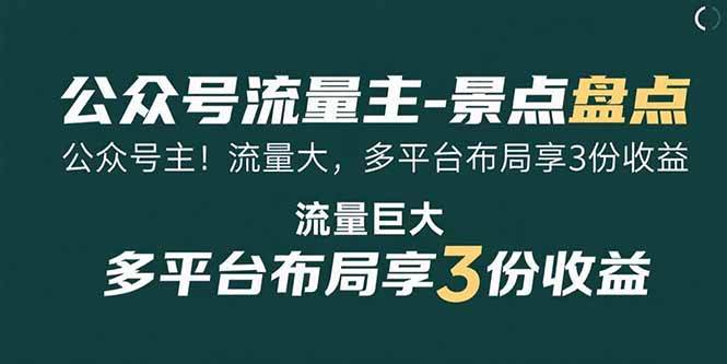 公众号流量主-景点盘点 流量巨大 多平台布局享3份收益