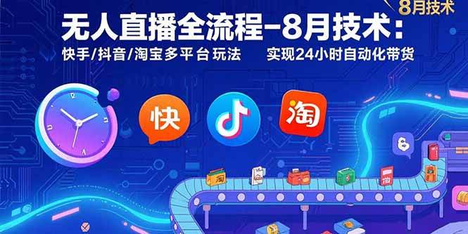 无人直播全流程-8月技术:快手/抖音/淘宝多平台玩法 实现24小时自动化带货