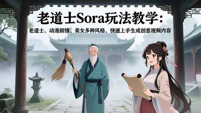 老道士Sora玩法教学：老道士、动漫剧情、美女多种风格，快速上手生成创意视频内容