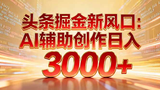 头条掘金新风口：AI辅助创作日入3000+，矩阵玩法当天启动隔天见效