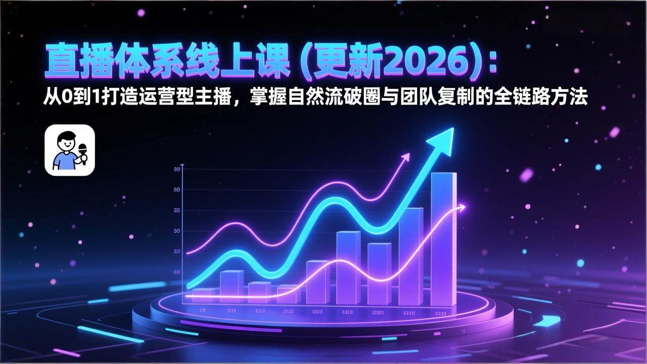 直播体系线上课(更新2026)：从0到1打造运营型主播，掌握自然流破圈与团队复制的全链路方法