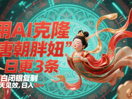 用AI克隆“唐朝胖妞”日更3条，平台疯狂推流，小白闭眼复制，当天见效，日入1k+