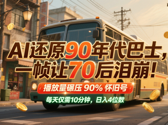 AI还原90年代巴士，一帧让70后泪崩！播放量碾压90%怀旧号，每天10分钟，日入4位数