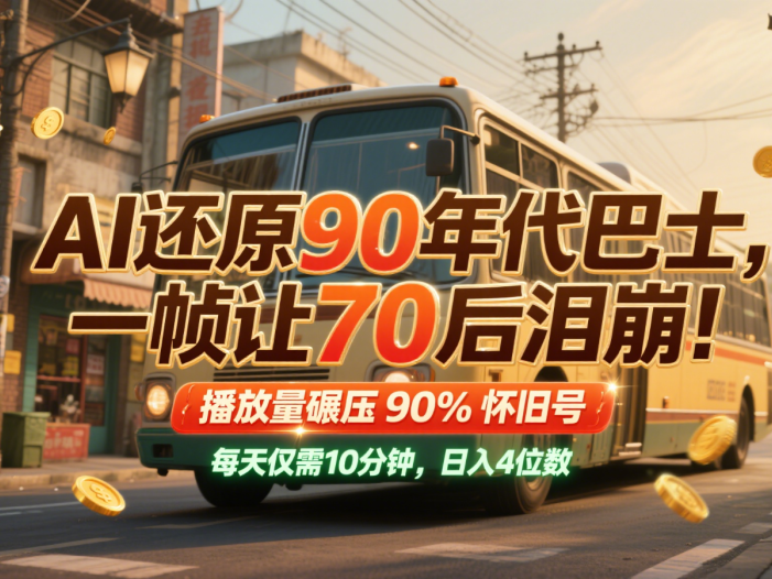 AI还原90年代巴士，一帧让70后泪崩！播放量碾压90%怀旧号，每天10分钟，日入4位数